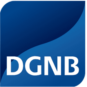 DGNB Certification Logo. The "Global Benchmark for Sustainability" among certification systems for sustainable buildings and districts.